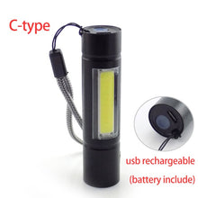 이미지를 갤러리 뷰어에 로드 , 미니 강력한 2 손전등 COB Q5 USB 충전식 linterna 작업 플래시 라이트 토치 램프 배터리 낚시 캠핑 linternas
