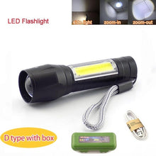 이미지를 갤러리 뷰어에 로드 , 미니 강력한 2 손전등 COB Q5 USB 충전식 linterna 작업 플래시 라이트 토치 램프 배터리 낚시 캠핑 linternas