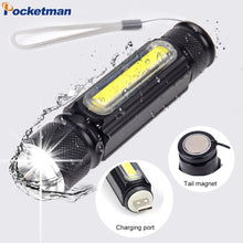 이미지를 갤러리 뷰어에 로드 , Dropshiping 내장 배터리 LED 손전등 USB 충전식 T6 토치 사이드 COB 빛 Linterna 꼬리 자석 작업 빛 z60