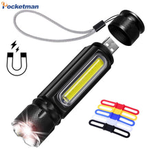 이미지를 갤러리 뷰어에 로드 , 8000LM 다기능 LED 손전등 USB 충전식 배터리 강력한 T6 토치 사이드 COB 라이트 Linterna 꼬리 자석 작업 빛