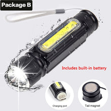 이미지를 갤러리 뷰어에 로드 , Dropshiping 내장 배터리 LED 손전등 USB 충전식 T6 토치 사이드 COB 빛 Linterna 꼬리 자석 작업 빛 z60
