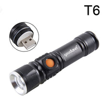 이미지를 갤러리 뷰어에 로드 , Goodland USB LED 손전등 충전식 LED 토치 라이트 Lanterna T6 고성능 배터리 랜턴 전술 손전등 자전거
